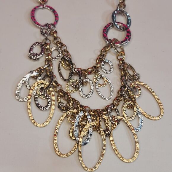 Chicos Statement Necklace Layered Chain Link Mixed Tone 20" - Picture 5 of 7